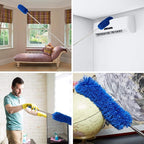 Cobweb Duster with Extension Pole, Washable Cleaning Duster Kit with 2 Duster Heads, Cobweb Duster, Corner Brush, Aluminum Telescoping Pole for Ceiling Fan (Blue)