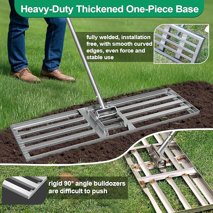 Lawn Leveling Rake with 36"x10" Ground Plate Heavy Duty, Oversized Yard Leveling Rake Tool for Soil - Adjustable Effort Saving Handle, Metal Landscape Lawn Leveler for Garden, Topdressing & Seeding