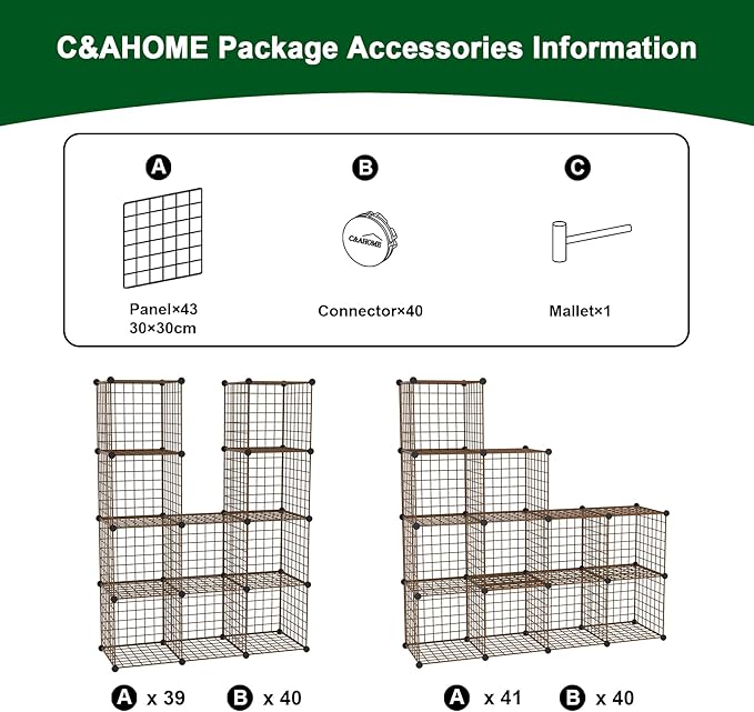 C&AHOME Wire Cube Storage, 12 - Cube Organizer Metal C Grids, Modular Shelves Units, Closet Organizer, Ideal for Home, Office, Living Room, 36.6”L x 12.4”W 48.4”H, Brown UWCS3012R
