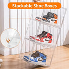 1 Pack Clear Acrylic Sneaker Shoe Display Case,Shoe Storage Boxes Stackable,Acrylic Boxes for Shoes Display with Lid,Boot Storage Organizer for Tall Boot,Purse Handbag Organizer for Closet
