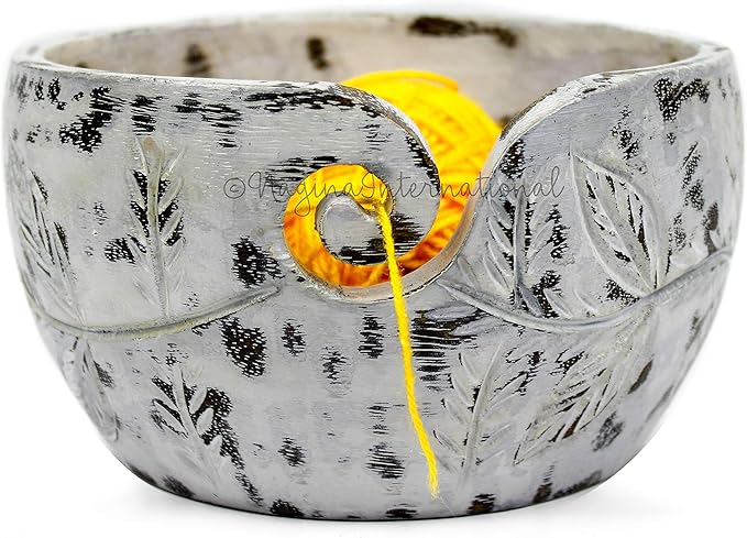 Nagina International Exquisite Premium Yarn Ball Storage Bowls | Hand Painted Lovely Decor Yet Functional Yarn Dispenser (Medium ( 7 x 3 x 7 Inches ), Ash Grey)