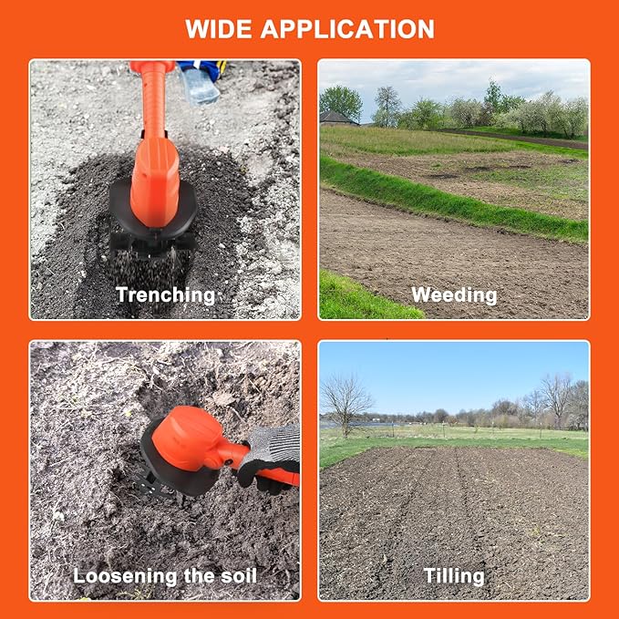 24V Cordless Tiller Cultivator, 4-Inch Tilling Width and Depth, Handheld with Extension Rod, 235 RPM Electric Garden Tiller, Lightweight 1.2kg Body, 2 × 1.5Ah Batteries & Charger
