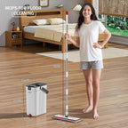 Mop and Bucket Set, 3-Tank Flat Mop and Bucket System for Separate Dirty & Clean Water, 65" Mops for Floor Cleaning with 8 Washable Pads, Safe for Hardwood, Vinyl, Tile, Baseboards, Walls