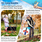 Rake for Leaves: Adjustable Metal Leaf Rake for Lawn, 8-17" Expandable Head, 45” Long Handle,Collapsible Heavy Duty Women Kids Garden Rakes for Yard Pine Needles Mulch Grass Debris Gardening Camping