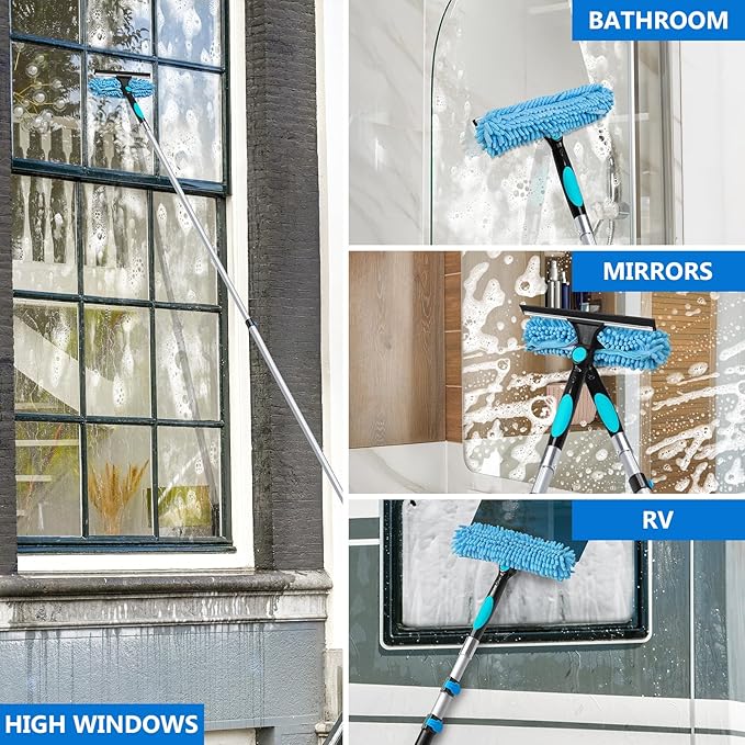 MAVRIZ 5-12 FT Window Washing Kit with Extension Pole, High Reach Window Cleaner Tool 2 in 1 Window Squeegee with Telescopic Pole for Indoor & Outdoor