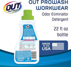 OUT ProWash Workwear Stain Remover Laundry Detergent and Odor Eliminator, Great for Work Clothes, Uniforms, Active Wear, and More, Made in the USA, 22 Ounce Bottle