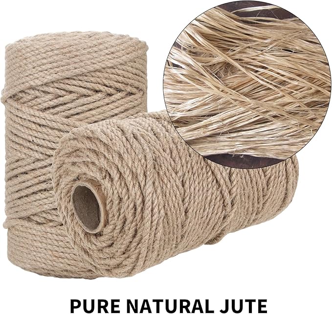 Natural Jute Rope 5mm x109 Yard 3 Strand, ZUEXT Handmade Jute Twine String,Burlap Hemp Rope for Artworks Gardening Bundling Camping DIY Crafting Knitting Plant Hanger Gift Wrapping Decor(100m)