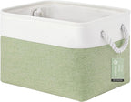 Large Storage Baskets- 15x11x10 inch Storage Bins for Shelves and Closet Organizing, Foldable Fabric Bin for Home Organization Clothes and Laundry (1-Pack, White&Green)
