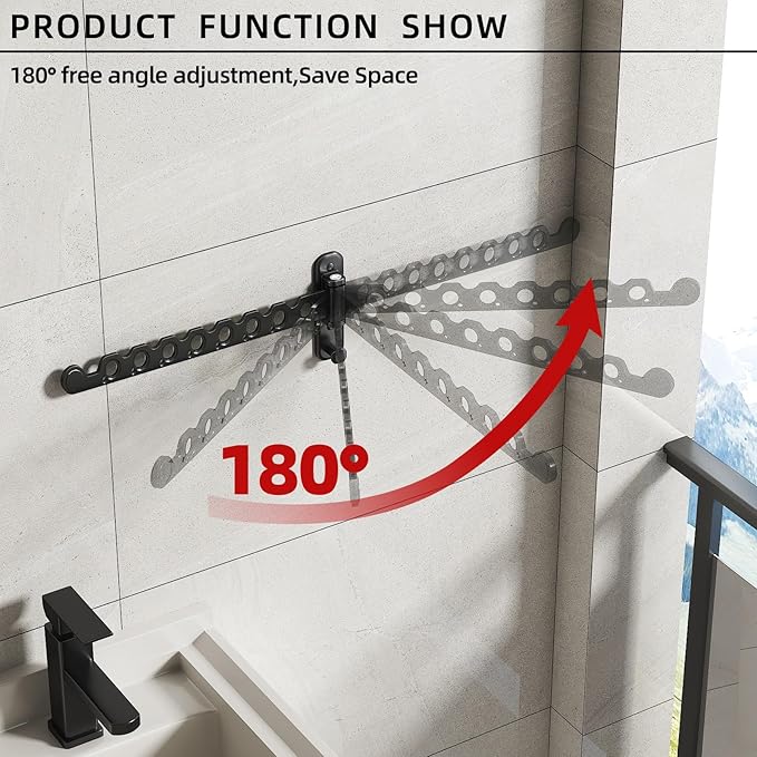 Wall Mounted Clothes Hanger Rack Foldable Drying Rack Hook Folding Indoor for Laundry Room Organization Bedroom Collapsible Racks Perfect for Small Spaces, 8 Hole Black 2 Packs