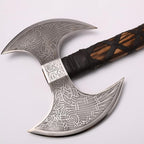 VikingsBrand Handmade Viking Axe Real, Battle Axe, Norse Axe Head Made of 1095 Carbon Steel, Viking Bearded Camping Axe (Odin's Double Head)