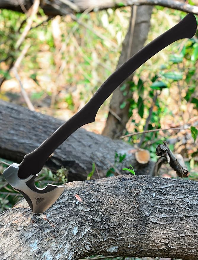 Camping Hatchet -Chopping Axe with Leather Sheath, 28.2" Forged Carbon Steel Wood Splitting Axe for Chopping Camping Survival