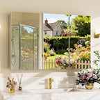 BEAUTYPEAK Bathroom Medicine Cabinet Mirror with Storage, 36 Inch x 26 Inch Silver Medicine Cabinet with Double Door & Adjustable Shelves for Vanity, Tempered, Aluminum Surface, Wall-mount or Recessed