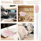 2 PCS Car Interior Duster with Extension Pole, Microfiber Car Duster with Bendable Head, Cars Dusters Exterior&Interior Scratch Free, for Cleaning of Vehicle Details, Offices, Windows(Pink)