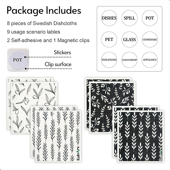 Swedish Dishcloths for Kitchen, 8 Pack Flower Reusable Paper Towels Washable, Non-Scratch Swedish Kitchen Towels, Super Absorbent Cellulose Dish Cloths, Eco Friendly