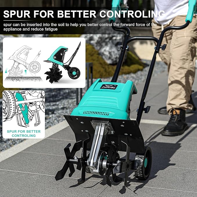 Electric Rototiller Garden Tiller 12 Inch Tilling Width 8-Inch Electric Tiller 10.5 Amp Tiller Cultivator for Garden Yard