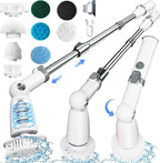 Electric Spin Scrubber,Floor Power Scrubber with Long Handle Dual Speeds,Cleaning Brush Cordless,Shower Scrubber Scrub Brush with 3 Adjustable Angles,8 Brush Heads for Bathroom Tile