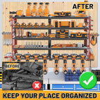 5 Layers Power Tool Organizer Wall Mount, Metal Cordless Tool Hanger Storage Rack Holder with 8 Drill Holders, Heavy Duty Garage Wall Tool Shelf for Workshop Tool Room Shed Pegboard Red