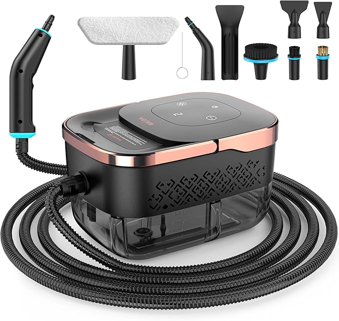 Steam Cleaner, 2500W Heavy Duty Pressurized Handheld Steamer with Built-in 1.32 qt Water Tank & 10 Accessories – for Kitchen, Bathroom, Car, Floors, Furniture, Tile & Windows (Rose Gold)