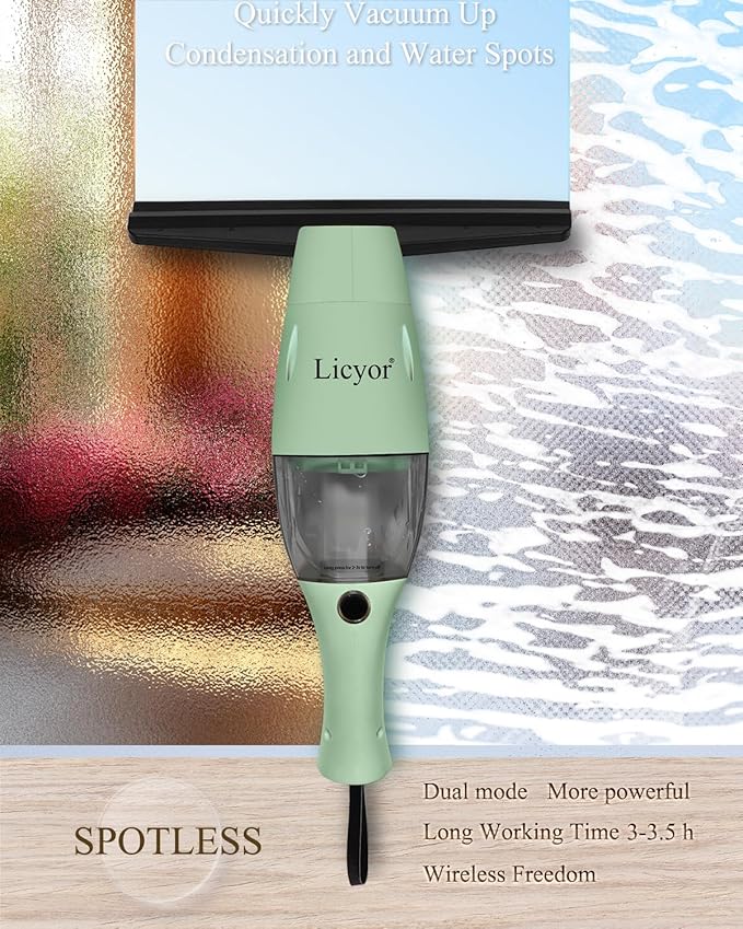 Rechargeable Window Vac, Window Vacuum Squeegee, Cordless Window Vacuum Cleaner Set, Electric Cleaning Tool for Windows, Tiles, Mirrors, Visual Water Tank