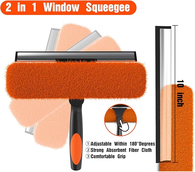 26FT Window Squeegee with Extension Pole, 2-in-1 Squeegee for Window Cleaning, Professional Cleaning Kit for Home with 20FT Telescoping Pole for Outdoor Indoor Use