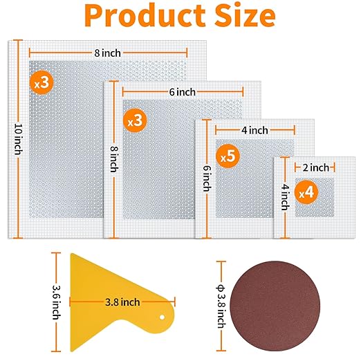 Wall Patch Kit, 15 Pieces Self-Adhesive Mesh Repair Patches for Drywall, Multiple Sizes 2/4/6/8 Inch, Permanently Repairs Damaged Walls and Ceilings
