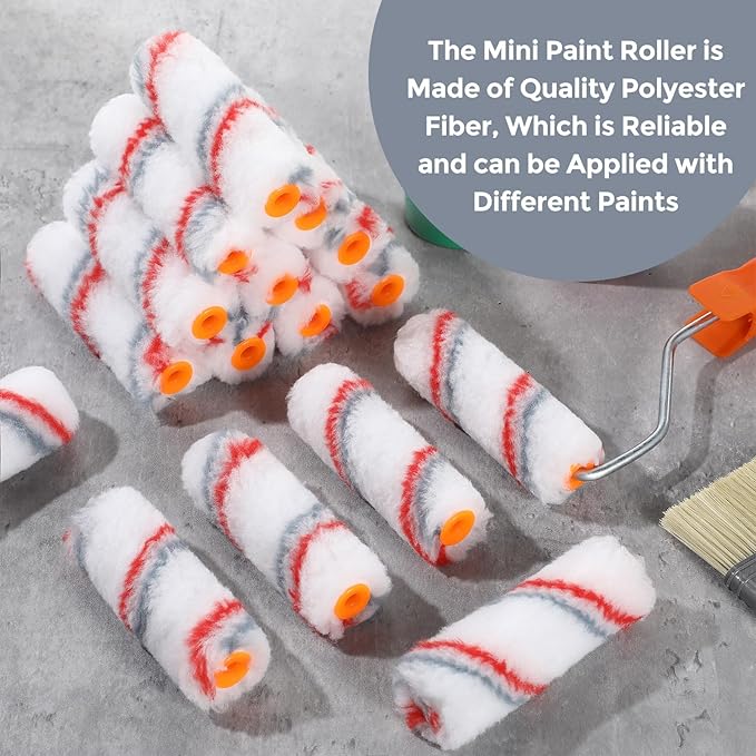 Leumoi 300 Pcs 4 Inch Mini Paint Roller Cover 1/2" Nap Small Microfiber Roller Covers Home Repair Tools House Household Supplies Kit(Red, Gray)