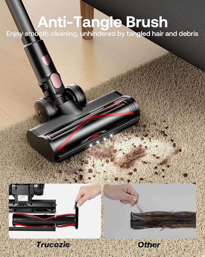 Cordless Vacuum Cleaner, 40Kpa 45Mins Vacuum Cleaners for Home, 8-in-1 Lightweight Stick Vacuum with Powerful Suction, Anti-tangle Wireless Vacuum for Carpet, Tile, Pet Hair, Hardwood Floors, Black