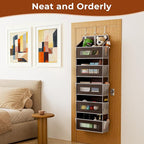 5 Tier Over The Door Organizer - Large Capacity Behind Door Hanging Shelves with 10 Mesh Pockets and Clear Windows, Closet Organizers and Storage for Bathroom, Bedroom, Nursery, Brown