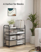 SONGMICS Stackable Shoe Rack, 4 Tier Metal Shoes Rack Storage Shelf, Holds up to 16 Pairs Shoes, Adjustable Slanted Shelves Shoe Tower Organizer for Closet Entryway Small Spaces, Black
