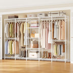 ONBRILL F5 Extra Large Industrial Pipe Clothing Rack, Freestanding Portable Closet Organizer System with Shelves & Hanging Rods, 88.6'' Wide Heavt Duty Clothes Rack, Max Load 1300lbs, White