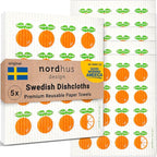 Nordhus Design Swedish Dishcloths, 5 Pack Oranges, Made in Sweden - Reusable, Washable Cellulose Cotton Kitchen Cloths - Replace Paper Towels, Wipes, Sponges, Dish Rags