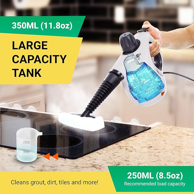 Comforday Multi-Purpose Steam Cleaner with 9-Piece Accessories, Pressurized Handheld Steam Cleaner, Perfect for Stain Removal, Curtains, Car Seats, Floor, Bathroom (White)