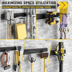 64" Garage Tool Organizer Wall Mount, Garden Tool Organizer, Garages Organizers with Adjustable Hooks, Tool Storage Rack Bearing 440lbs (4 Racks, 12 Hooks, 4 Straps)