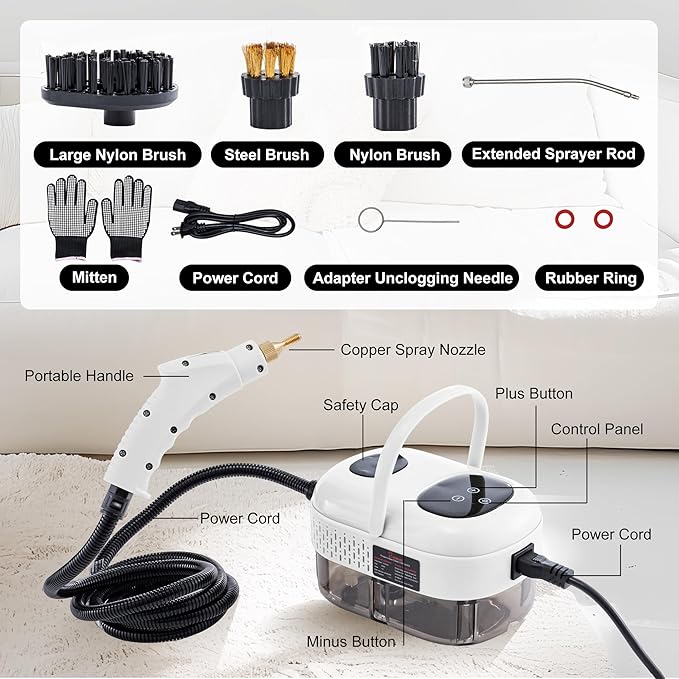Handheld Steam Cleaner,Steam Cleaner with Smart Touch Screen, High Pressure Steamer,15sec Heat-up Deep Cleaning Steamer(White), for Kitchen,Bathroom,Furniture,Car,Grout,Tile and More