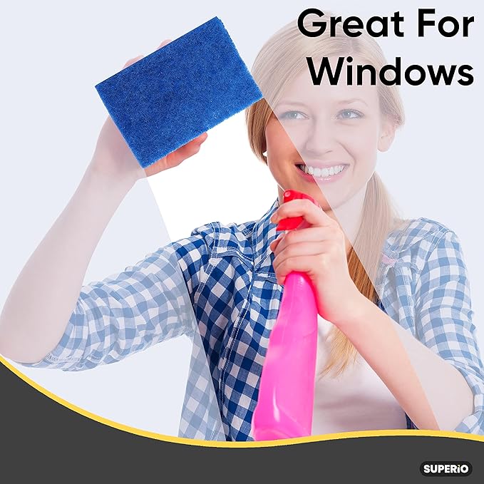 Scouring Pad Non-Scratching Scrubber Non-Scratch Cleaning Scrub Pads Heavy Duty Scouring Pad Reusable Kitchen Scrubbing Pad Pack of 36 Blue, by Superio