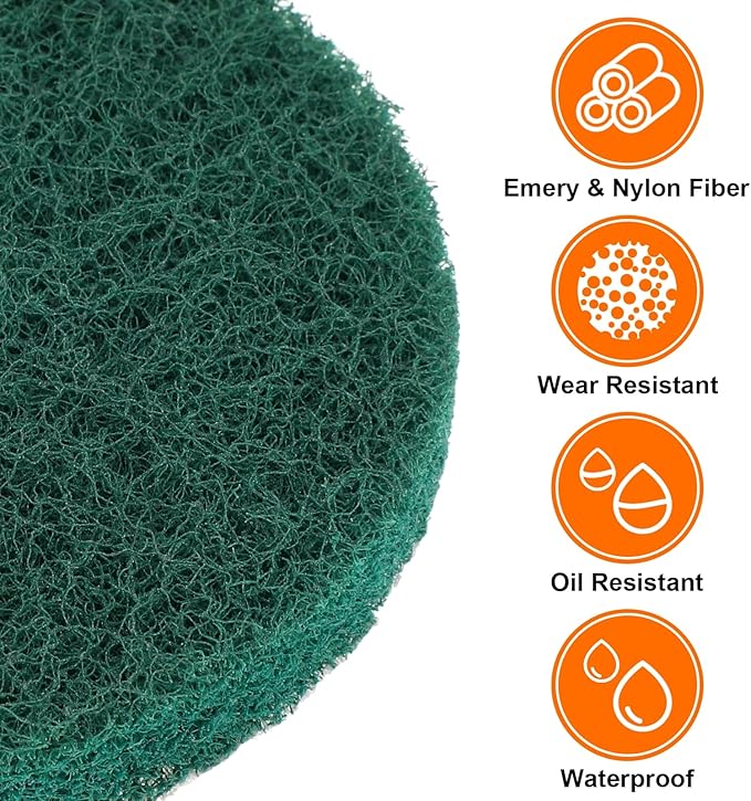 HARFINGTON 20pcs Scrubber Scouring Pads 180 Grits 2 Inch Drill Power Brush Hoop and Loop Surface Conditioning Disc Drill Scuffing Disc Scrub Pads for Home Kitchen Cleaning, Green