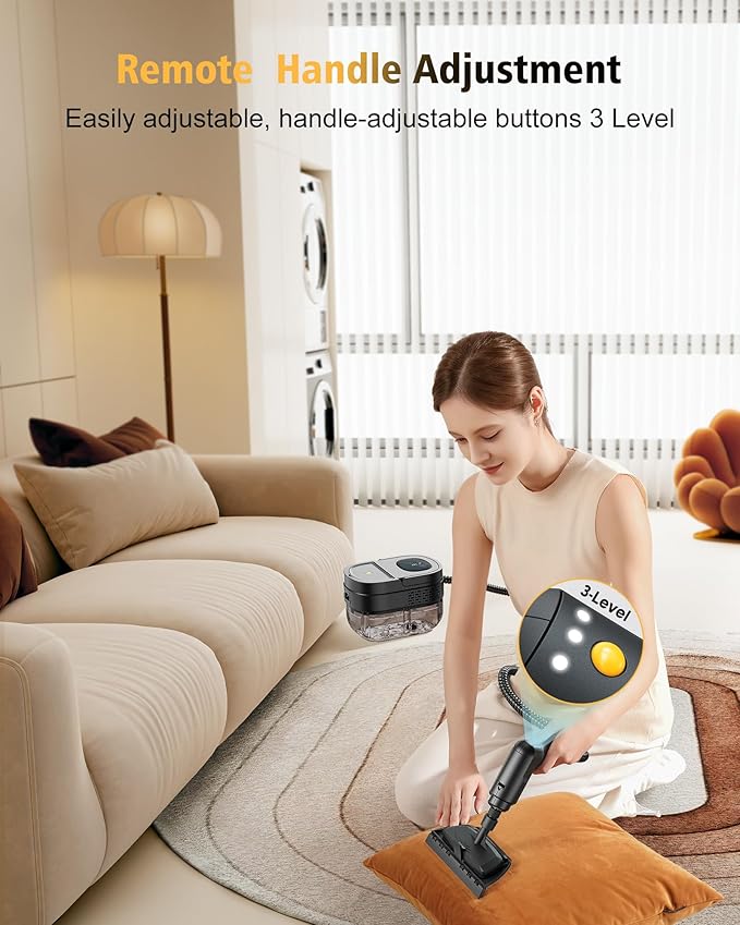 Steamer for Cleaning,3-Speed Adjustable Handle,1.69 Quarts Large Capacity Tank Steam Cleaner Handheld, Detachable 13PCS Accessories steamer for Car,Home kitchens,Camping,