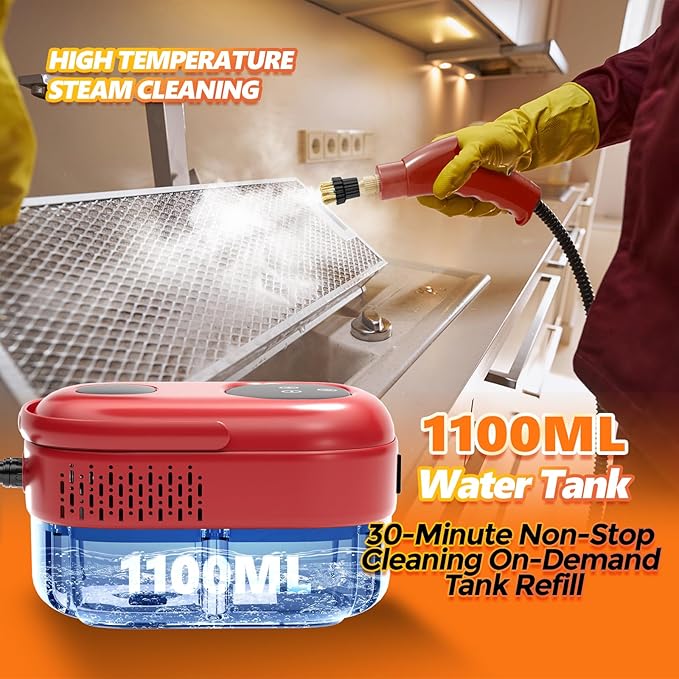 Steam Cleaner 2500W, Multipurpose Steamr for Cleaning, Handheld Steam Cleaner with Brushes, 15s Fast Heating Pressurized Steamer for Home Use, Portable Steamer for Car, Kitchen, Grout, Tile (Red)
