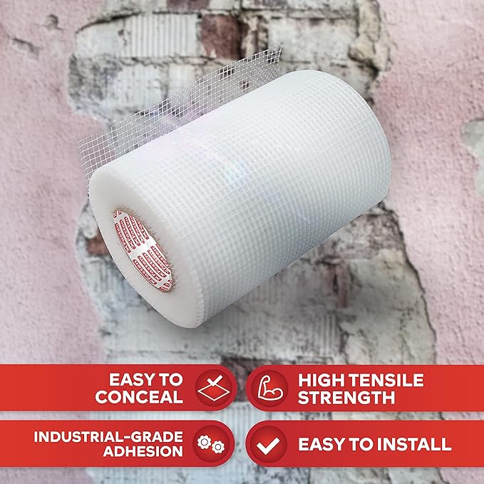 XFasten Drywall Repair Mesh Tape - 6-Inch X 90-Foot Mesh Tape for Drywall Repair, Fiberglass Drywall Patch Hole, Heavy Duty Wall Repair Mesh Spackle Tape, Wall Crack and Seam Repair Joint Tape