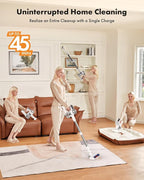 Cordless Vacuum Cleaner, 8-in-1 Lightweight Stick Vacuum with 45mins Runtime, Powerful Suction, Rechargeable Cordless Vacuum for Carpet, Tile, Pet Hair, Hardwood Floors, White