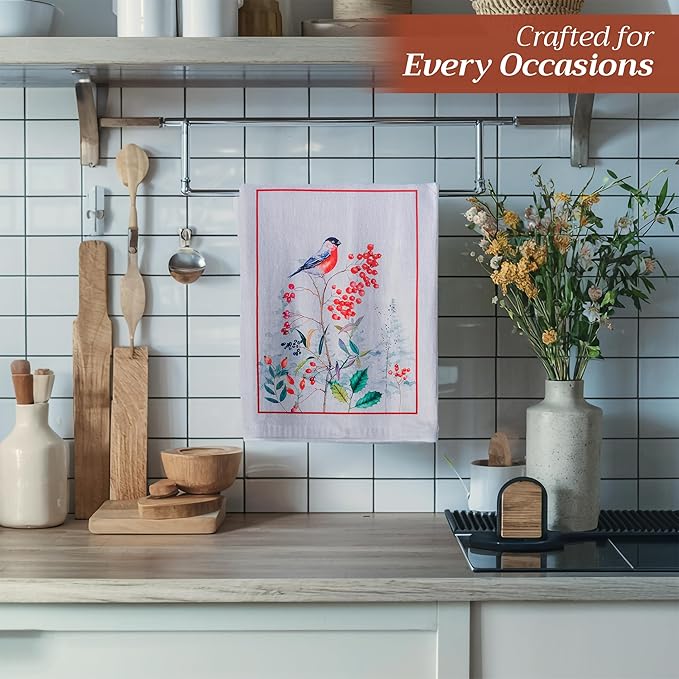 Maison d' Hermine Kitchen Towels Set of 3 100% Cotton 27.50" x 20" Reusable Cloth Tea Dish Towels Absorbent with Hanging Loop for Kitchen, Home, Dining, Cocktail Parties (Morzine)