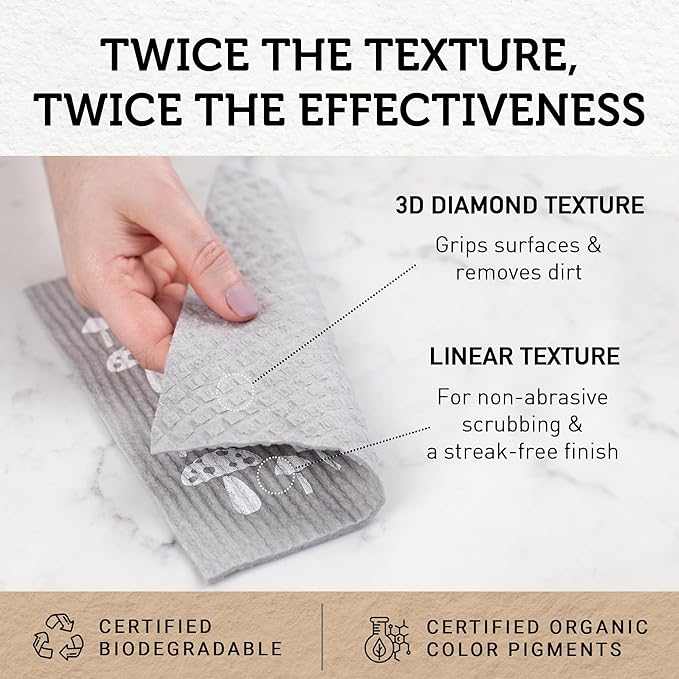 Nordhus Design Swedish Dishcloths,10 Grey Cloths, Made in Sweden - Reusable, Washable Cellulose Cotton Kitchen Cloths - Replace Paper Towels, Wipes, Sponges, Dish Rags