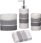 Zahari Home 4pc Modern Line Modern Bathroom Accessories Set Modern Soap Dispenser, Tumbler, Tooth Brush Holder and Dish Soap Holder Luxury Contemporary Grey Decor Unique Design Luxury Bath Set