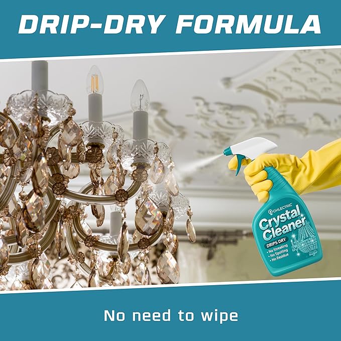 Crystal Chandelier Cleaner Spray Kit & Plastic Drop Cloth for Protection (32 oz) Drips Dry - No Spotting No Residue No Streaking Crystal Glass Spray Antique Chandeliers, All-Purpose Spray Cleaning Kit
