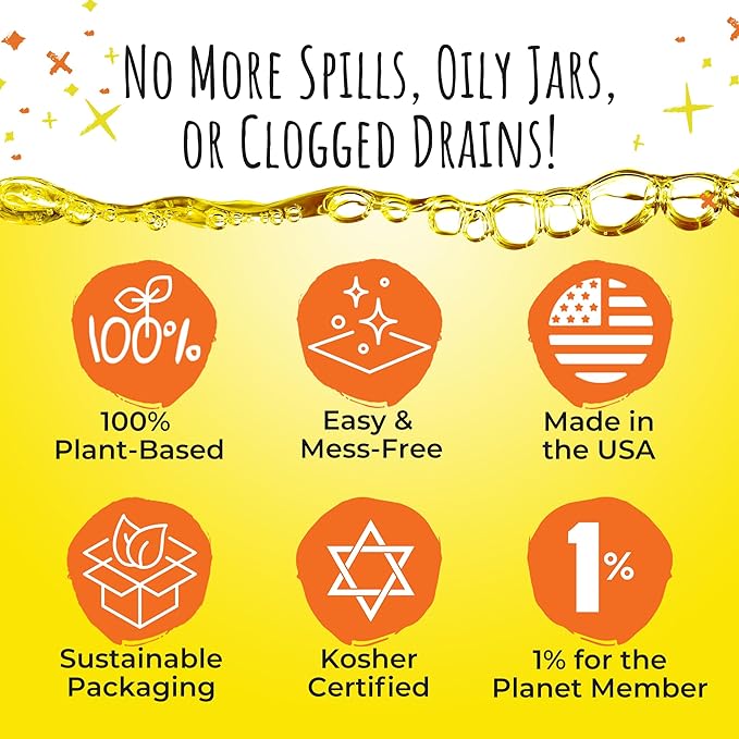 FryAway® Pan Fry Cooking Oil Solidifier Powder, 4 Packets, Solidifies Up to 8 Cups, Plant-Based Grease Solidifier for Easy Fryer Oil Disposal, Kitchen Grease Cleanup, As Seen on Shark Tank, Made in US