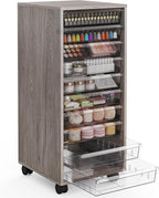 WOPITUES Plastic Storage Drawer Cart, Makeup Organizer and Storage with 10 Large Clear Drawers, Utility Wooden Rolling Cart on Wheels, for Cosmetic, Art Craft, Parts, Office Supplies, Toy, Grey
