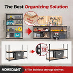 HOMEDANT 5 Tier Laminated Boltless Heavy Duty Garage Storage Adjustable Wide Size Metal Shelving Unit Utility Rack Shelves Organization Multipurpose Shelf Shed Warehouse 47.7"W x 24.1"D x 71.3"H 2Pack