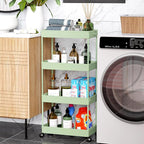 SPACEKEEPER Storage Cart 4-Tier, Bathroom Rolling Cart Utility Storage Organizer Shelf Mobile Shelving Unit for Kitchen Living Room Bathroom Laundry Room & Dressers, Green