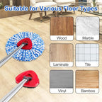 Spin Mop Handle Mop Heads and Base Replacement Sets Compatible with O Cedar EasyWring Rinseclean 2 Tank System, Flexible & Reusable(1 Sets Stainless Steel Handle & 2 Refills & 1 Base & 1 Scrub Brush)