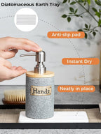 Hand and Dish Soap Dispenser Set, Ceramic Kitchen Soap Dispenser for Bathroom Lotion, Body Wash, Includes Instant Dry Tray, Collapsible Funnel, 15 Oz, Gray